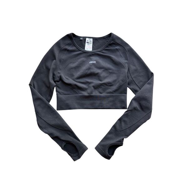 GYMSHARK Flex Sports Long Sleeve Crop Top In Black Size S - Picture 6 of 12